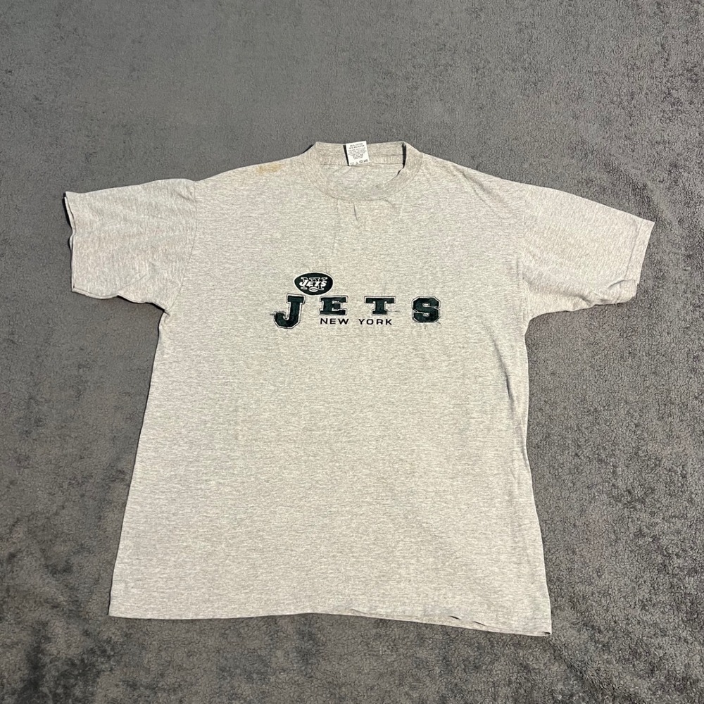 Vintage True Fan New York Jets Shirt Mens Large Gray Embroidered Logo NFL